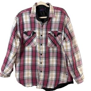 Vintage Grunge Distressed Dakota Quilted Flannel Button Down‎ Shacket Mens Large